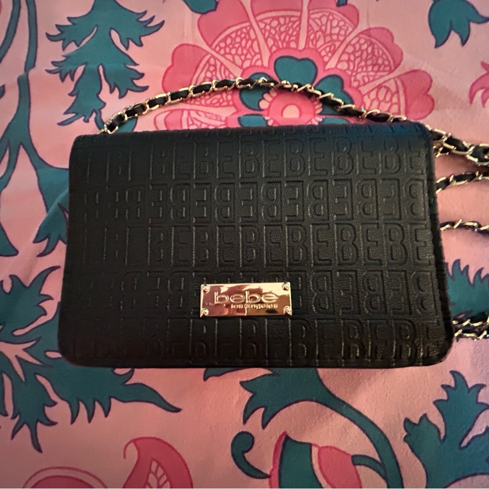 Bebe Black Embossed Shoulder Bag